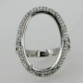Sterling Silver Semi Mount Ring Setting Cabochon OV 24x16mm Halo White Topaz - Syzjewelry